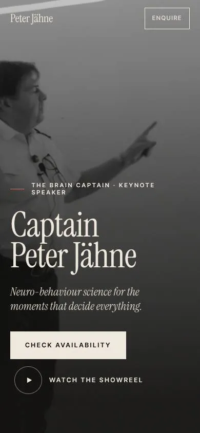 The same speaker website on a phone.