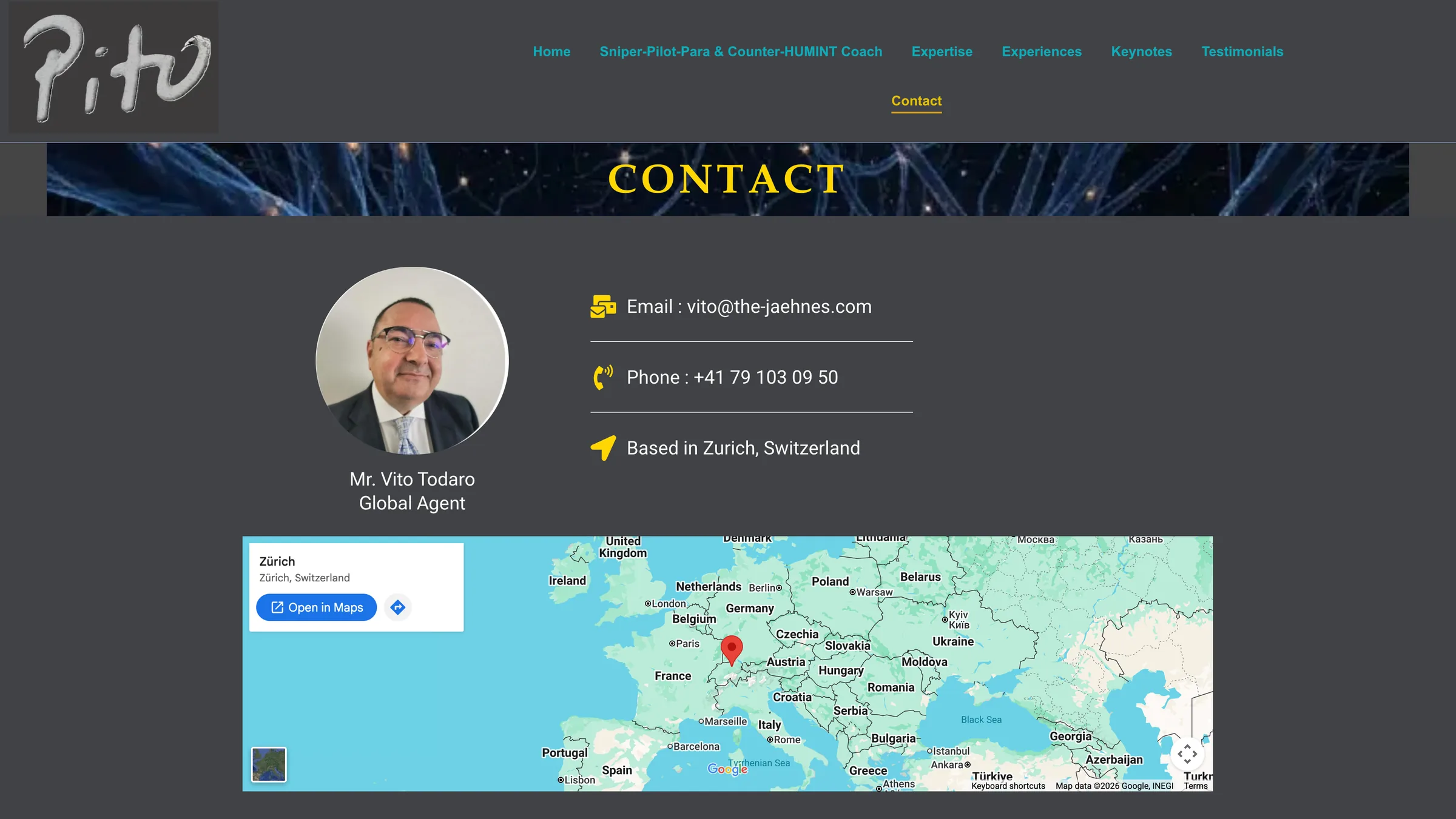 Before: a contact page with the agent's details and a map