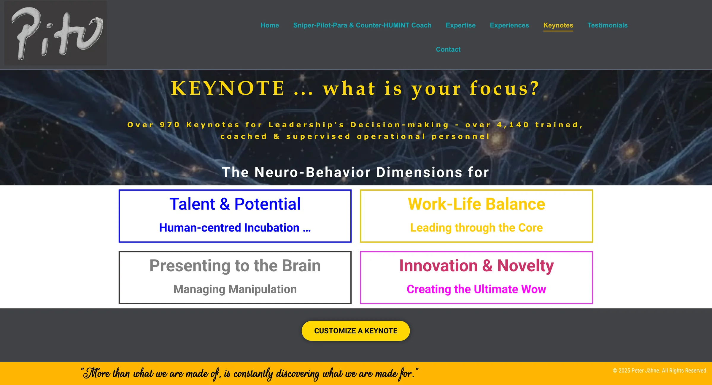 Before: the old keynotes page with four coloured boxes